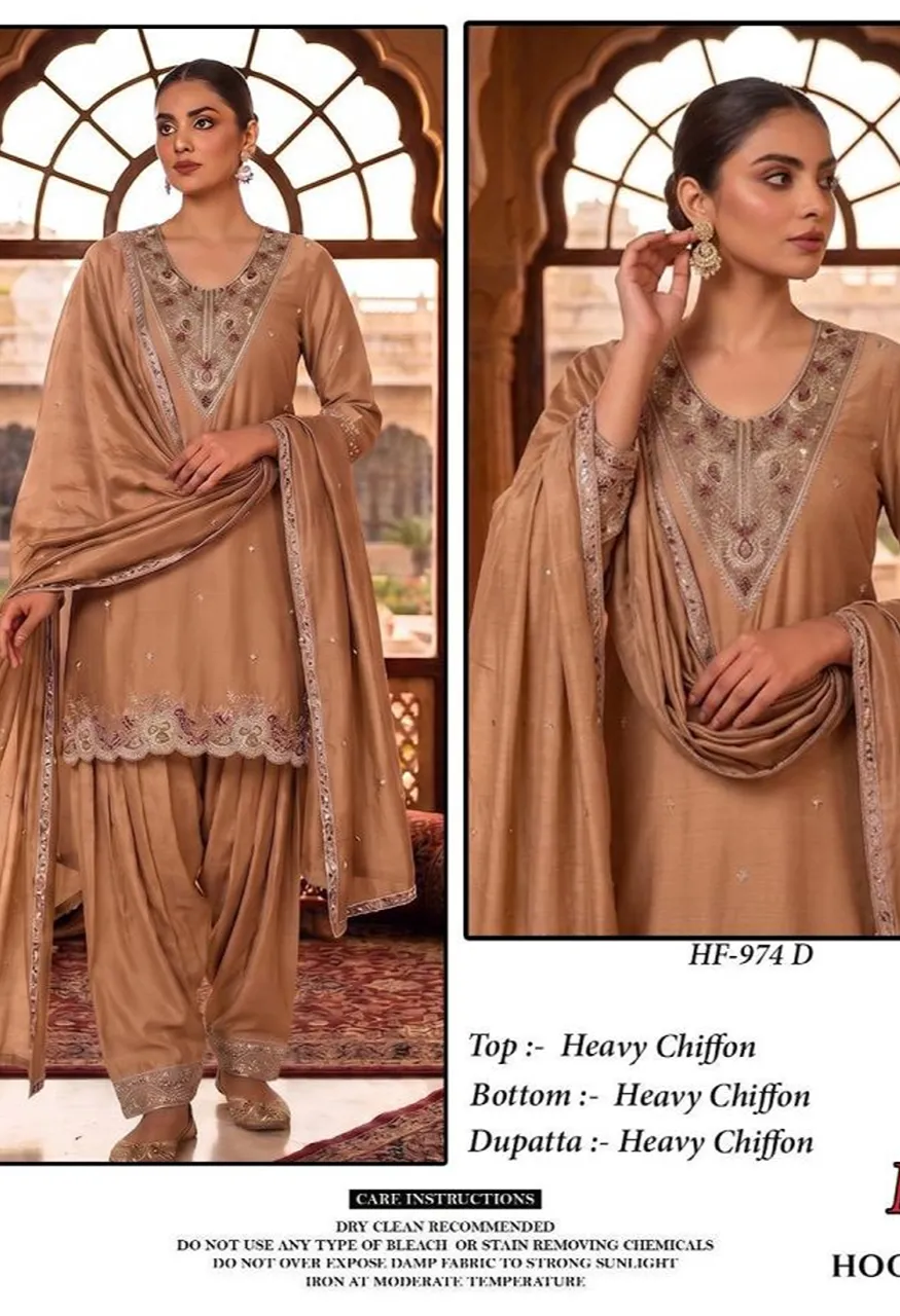Hoor Tex 974 A To D Chiffon Embroidered Designer Salwar Kameez Catalog