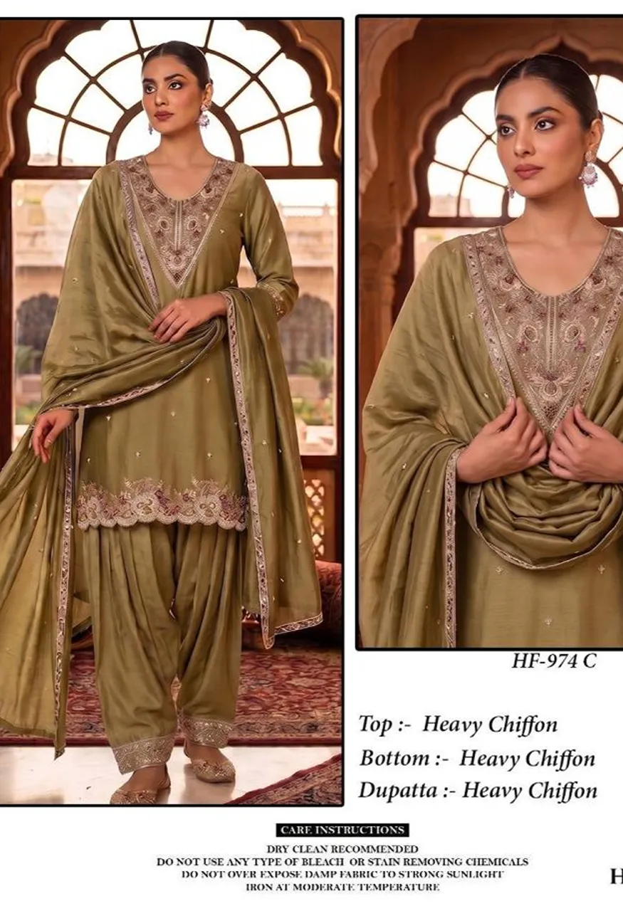 Hoor Tex 974 A To D Chiffon Embroidered Designer Salwar Kameez Catalog — Wholesale Salwar Suits, hoor Tex wholesale from Surat — view 2