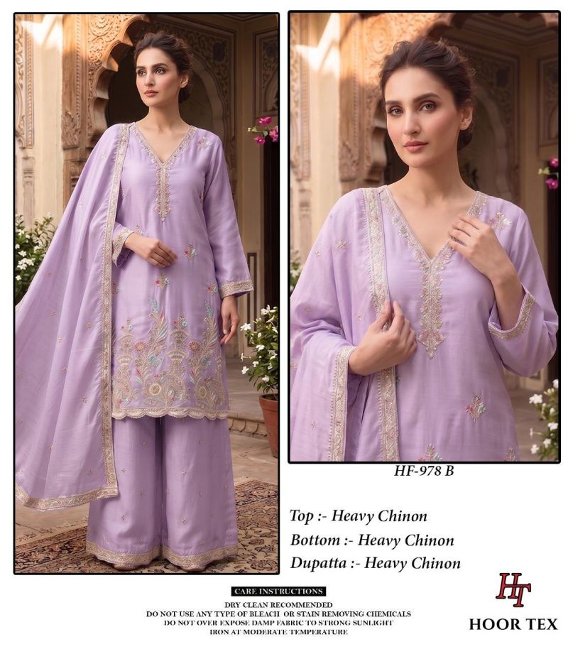 Hoor Tex 978 A To D Chinon Embroidered Designer Salwar Kameez Catalog — Wholesale Salwar Suits, hoor Tex wholesale from Surat — Photo 6