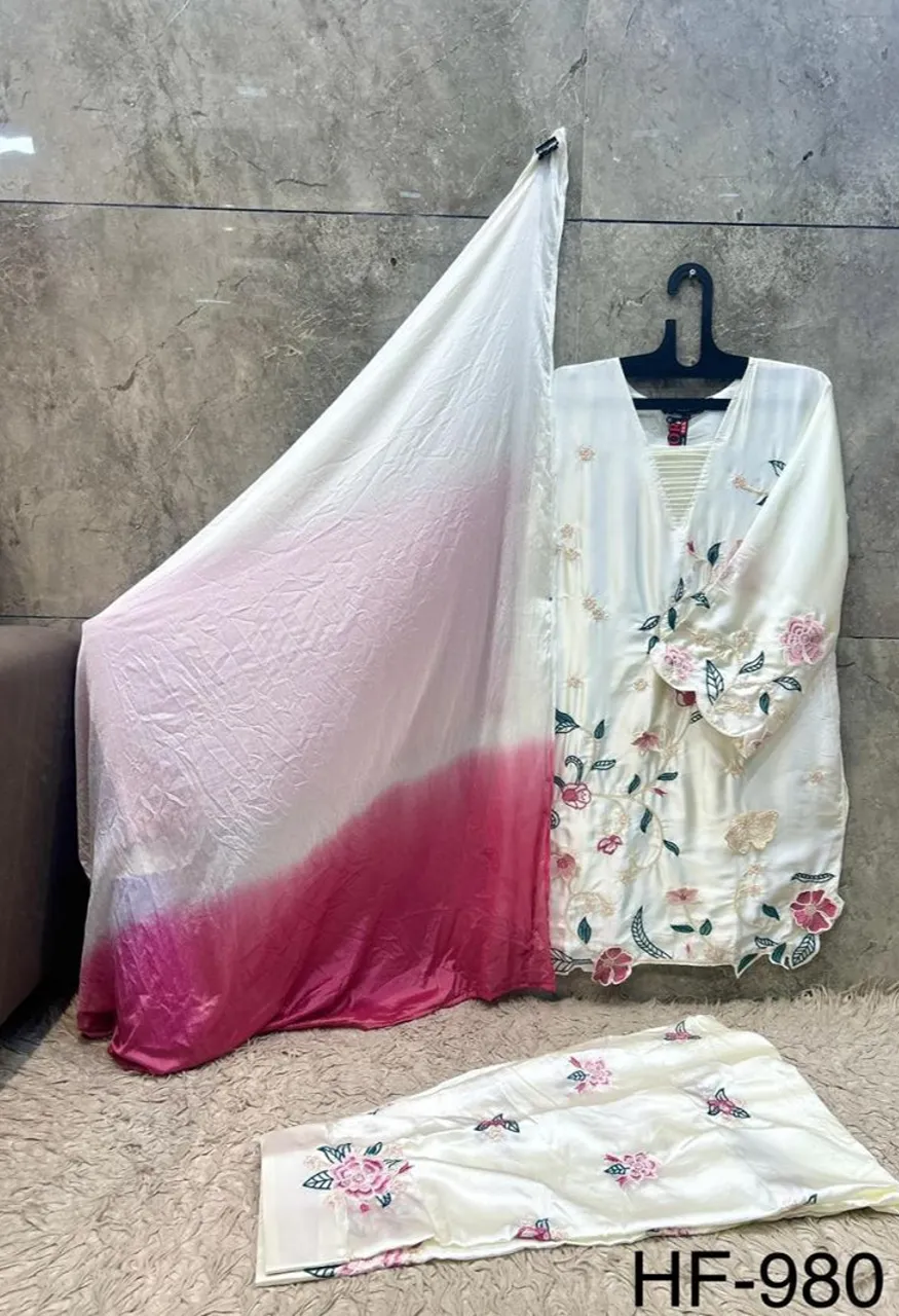 Hoor Tex 980 A To D Readymade Satin Embroidered Designer Salwar Kameez Collection — Wholesale Salwar Suits, hoor Tex wholesale from Surat — view 3