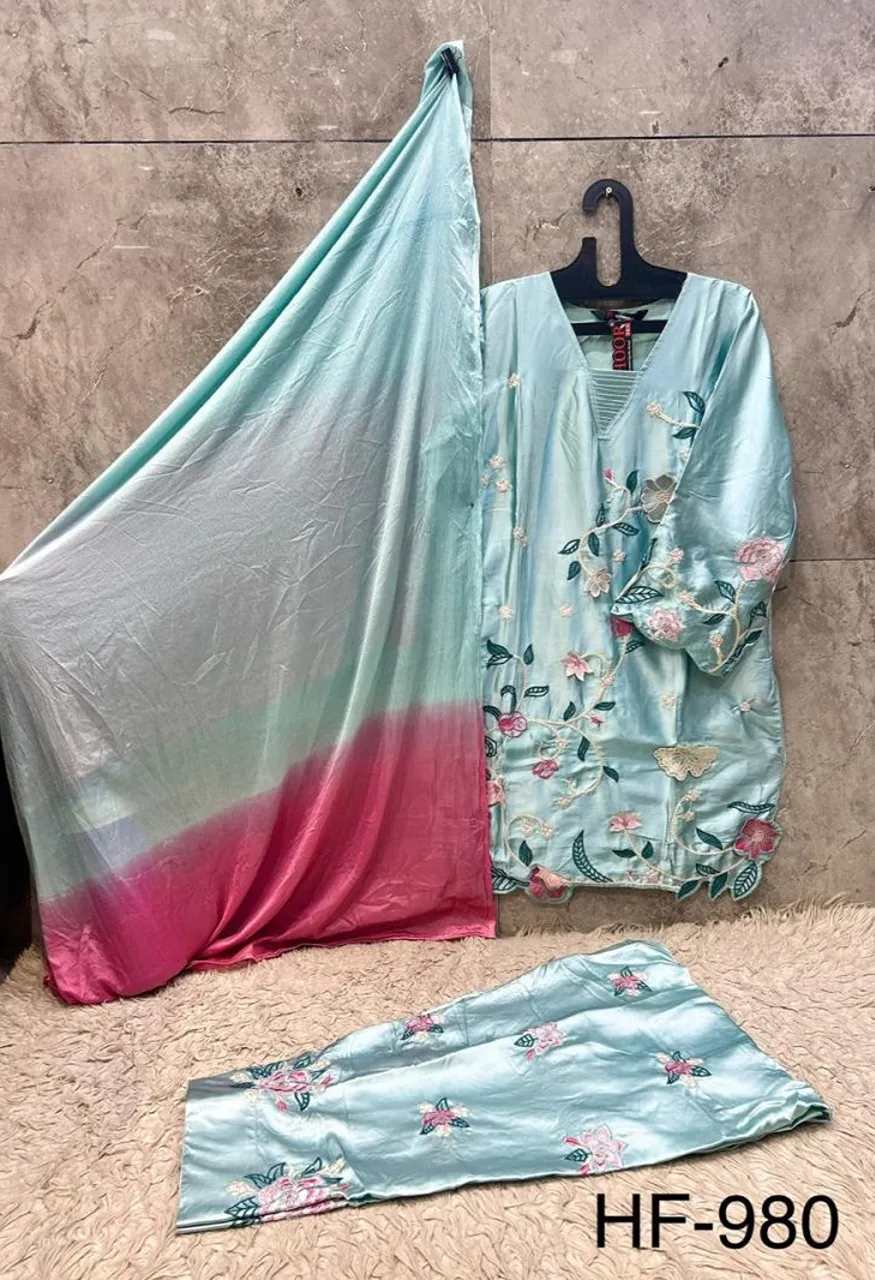 Hoor Tex 980 A To D Readymade Satin Embroidered Designer Salwar Kameez Collection — Wholesale Salwar Suits, hoor Tex wholesale from Surat — view 5