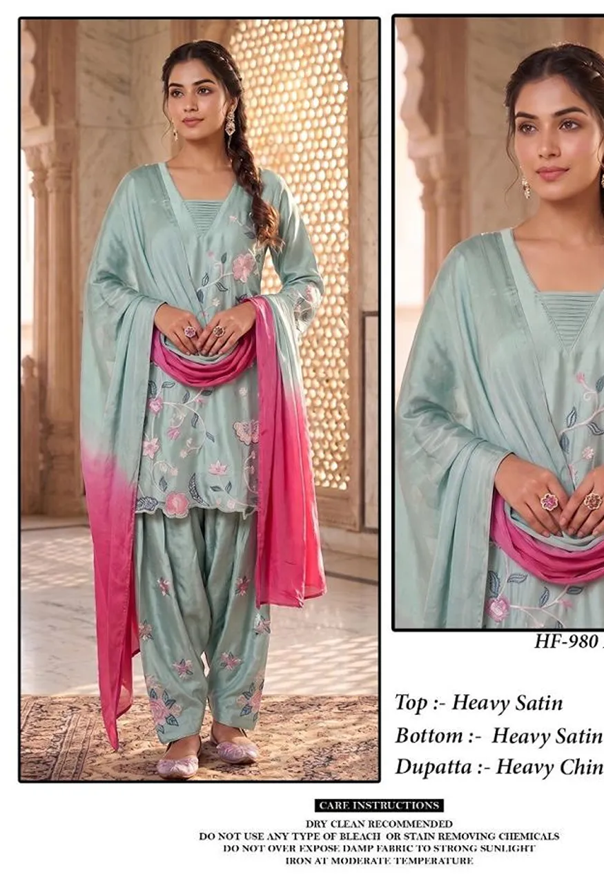 Hoor Tex 980 A To D Readymade Satin Embroidered Designer Salwar Kameez Collection