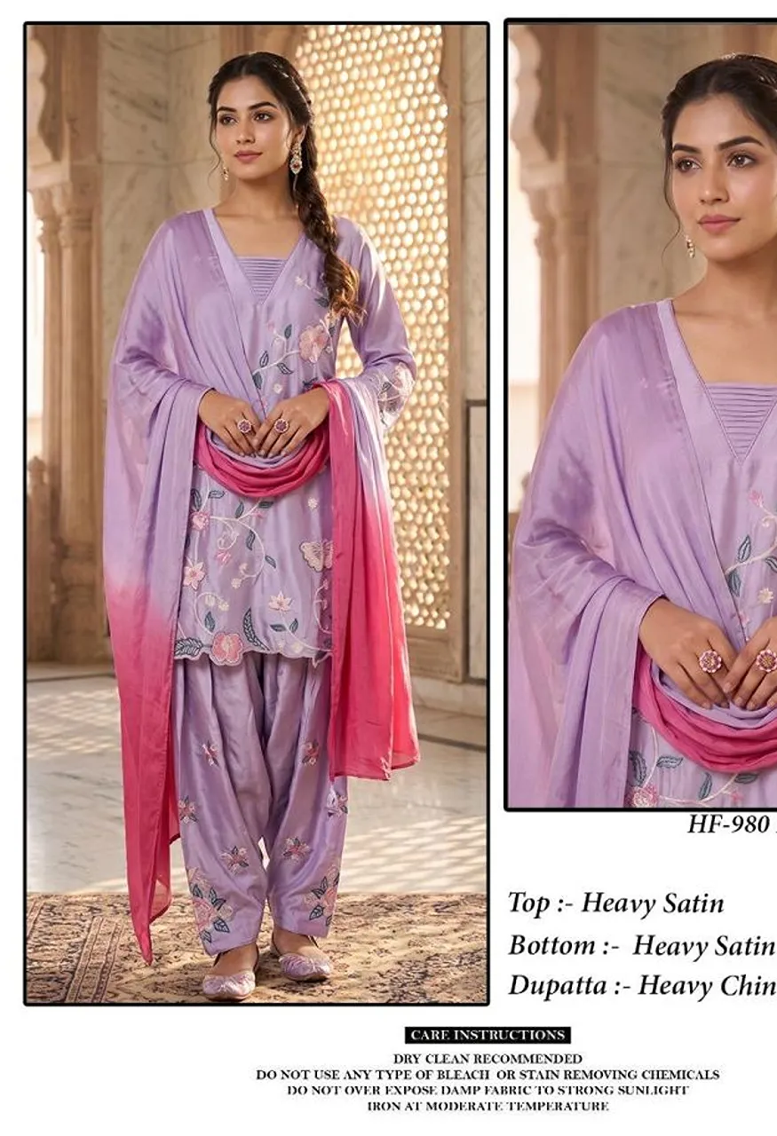 Hoor Tex 980 A To D Readymade Satin Embroidered Designer Salwar Kameez Collection — Wholesale Salwar Suits, hoor Tex wholesale from Surat — view 4