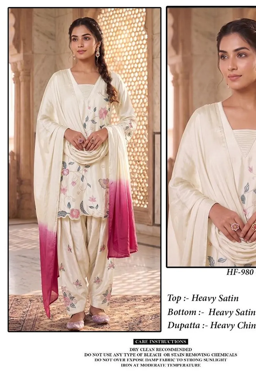 Hoor Tex 980 A To D Readymade Satin Embroidered Designer Salwar Kameez Collection — Wholesale Salwar Suits, hoor Tex wholesale from Surat — view 2