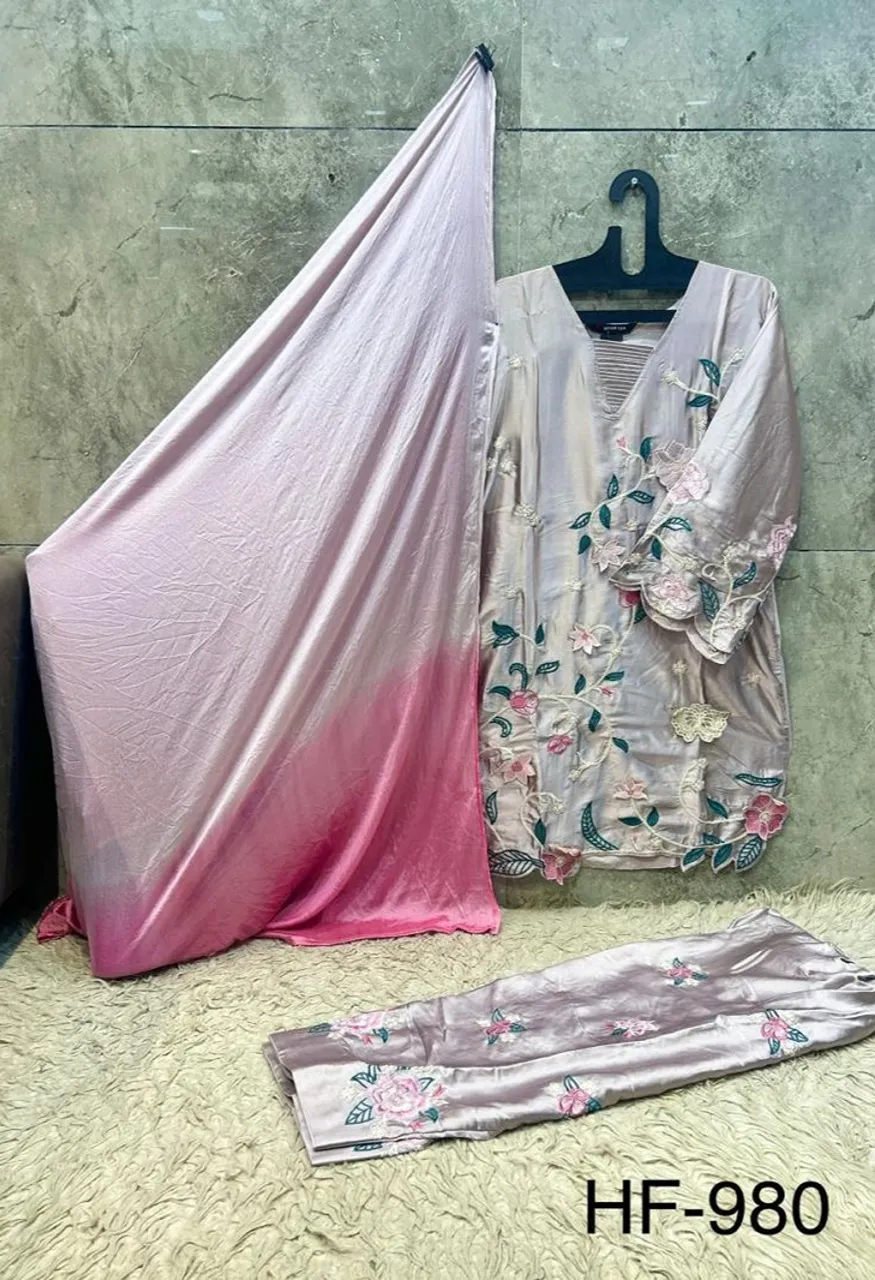 Hoor Tex 980 A To D Readymade Satin Embroidered Designer Salwar Kameez Collection — Wholesale Salwar Suits, hoor Tex wholesale from Surat — view 7