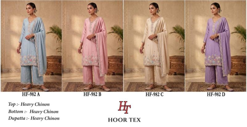 Hoor Tex 982 A To D Chinon Embroidered Designer Salwar Kameez Catalog — Wholesale Salwar Suits, hoor Tex wholesale from Surat — Photo 5