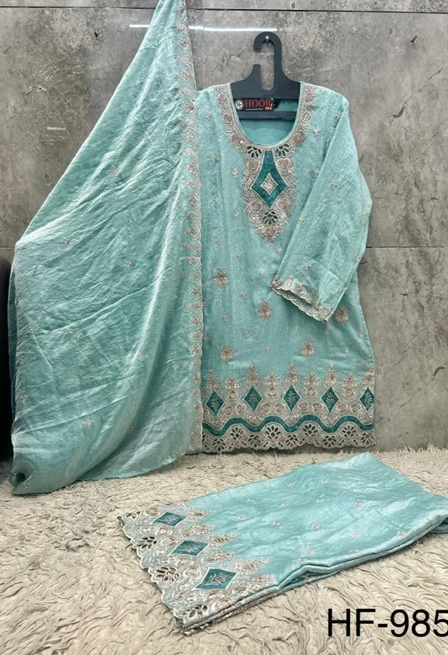 Hoor Tex 985 A To D Fandy Crush Embroidered Designer Salwar Kameez Collection — Wholesale Salwar Suits, hoor Tex wholesale from Surat — view 3