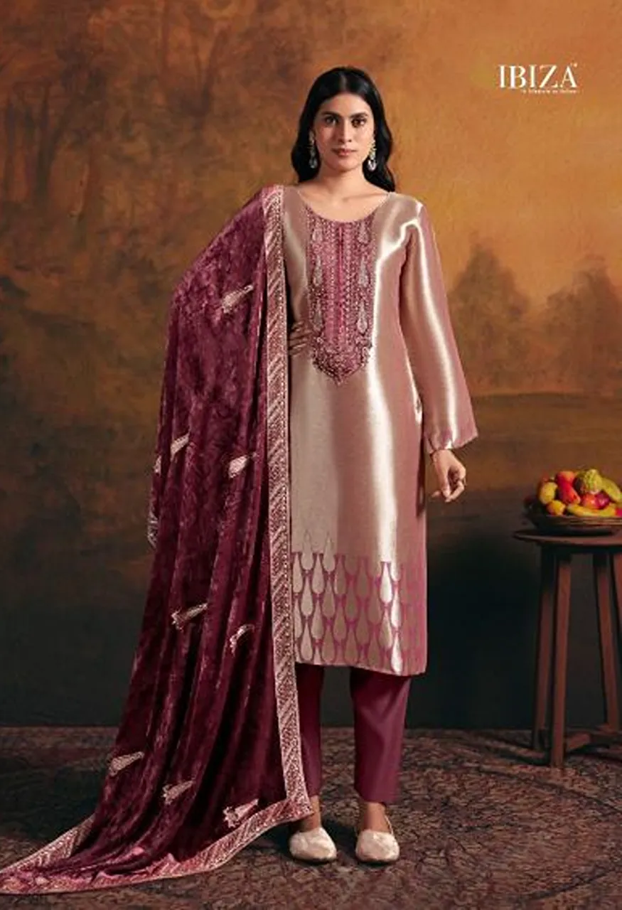 Ibiza Gajari Imrozia Silk Jacquard With Embroidered Work Salwar Kameez — Wholesale Salwar Suits, Ibiza wholesale from Surat — view 4