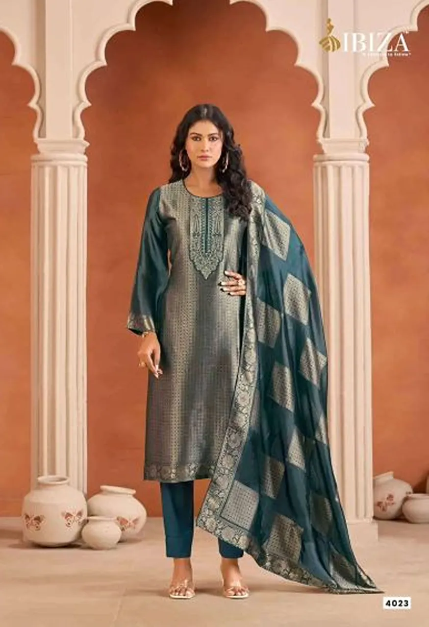 Ibiza Irha Banglory Silk Jacquard Embroidered Designer Salwar Kameez Collection — Wholesale Salwar Suits, Ibiza wholesale from Surat — view 4