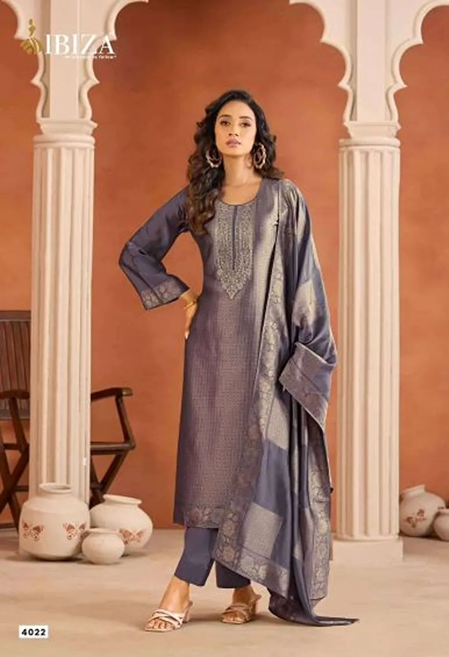 Ibiza Irha Banglory Silk Jacquard Embroidered Designer Salwar Kameez Collection