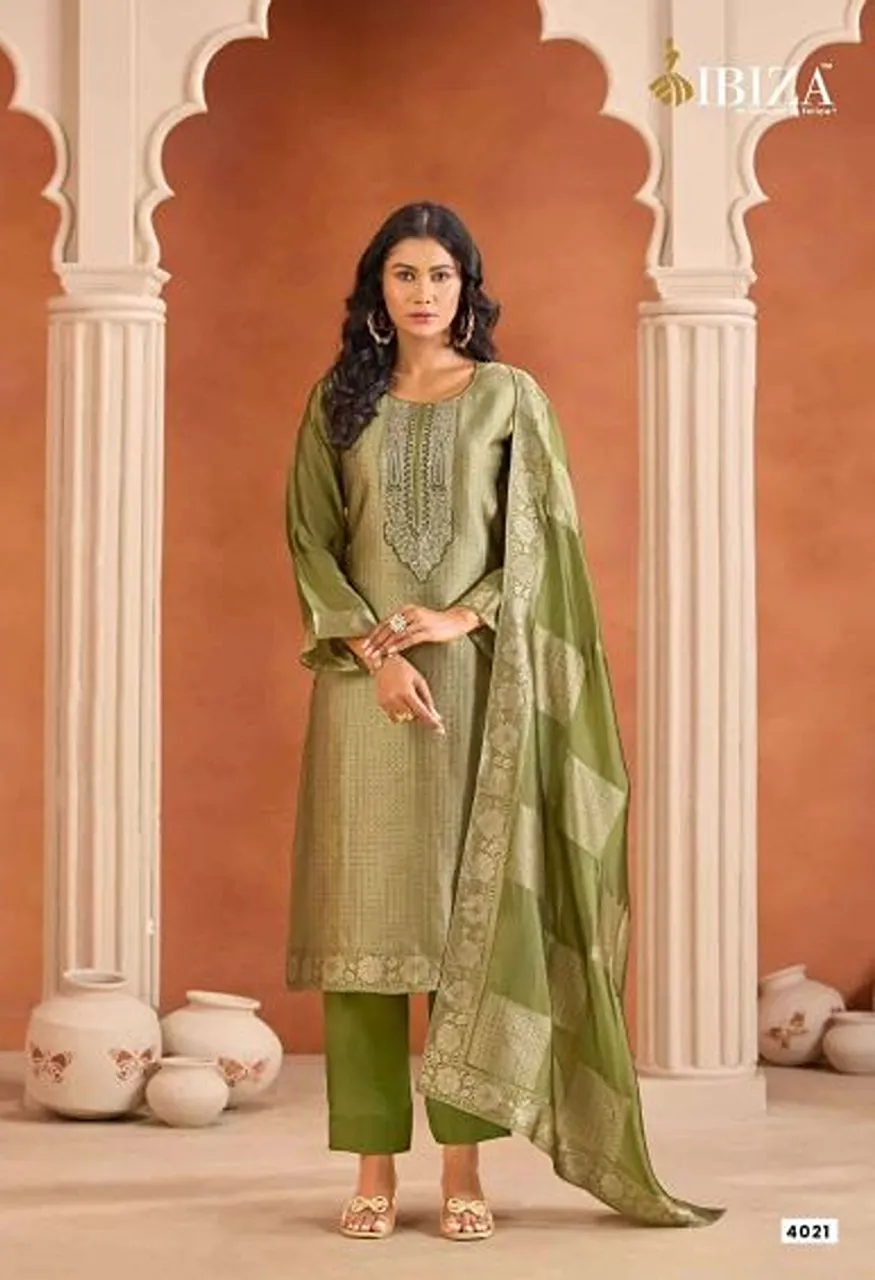 Ibiza Irha Banglory Silk Jacquard Embroidered Designer Salwar Kameez Collection — Wholesale Salwar Suits, Ibiza wholesale from Surat — view 3