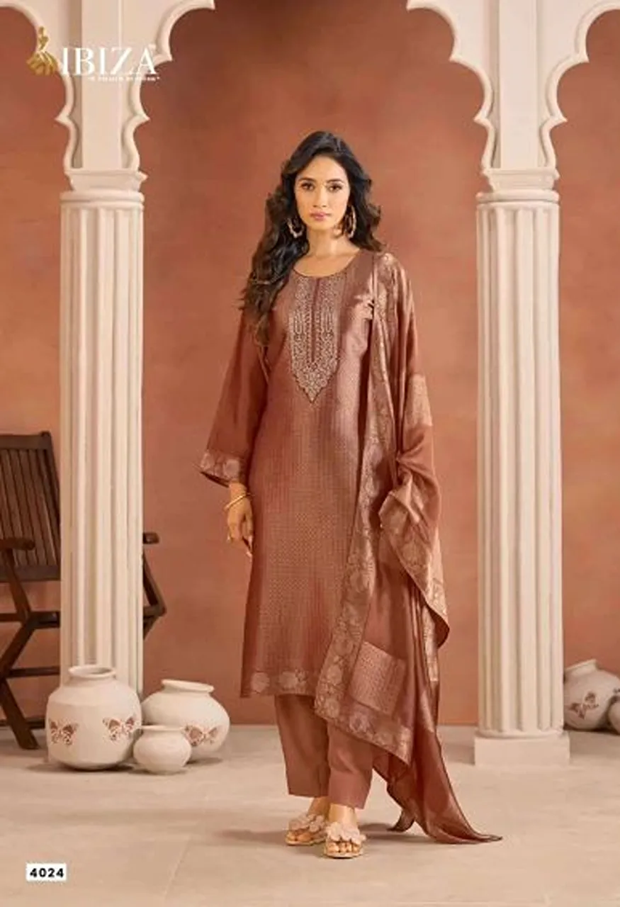 Ibiza Irha Banglory Silk Jacquard Embroidered Designer Salwar Kameez Collection — Wholesale Salwar Suits, Ibiza wholesale from Surat — view 2