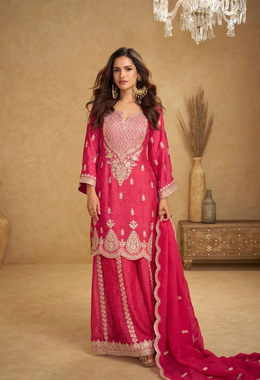 Gulkayra Designer Kareena Real Chinon Digital Print Embroidered Top Plazzo Dupatta Set — Wholesale Kurtis, Vardan Ethnic wholesale from Surat — view 5