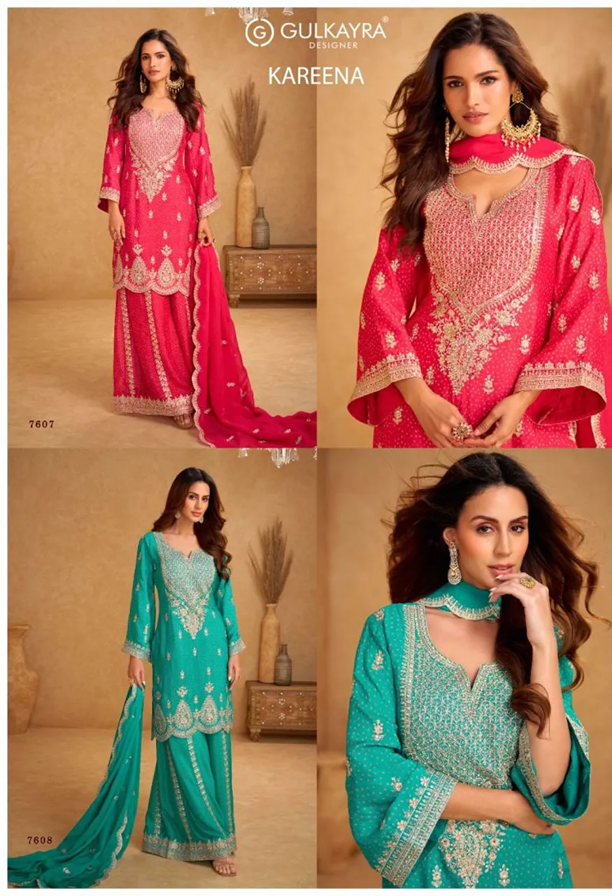 Gulkayra Designer Kareena Real Chinon Digital Print Embroidered Top Plazzo Dupatta Set — Wholesale Kurtis, Vardan Ethnic wholesale from Surat — view 7