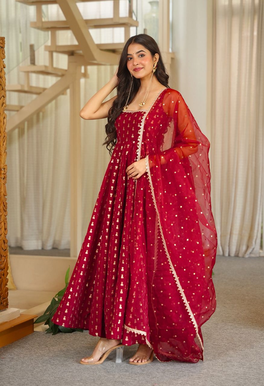KD 1647 Jacquard Butti Anarkali Pant Dupatta Set — Wholesale Lehenga, Vardan Ethnic wholesale from Surat — view 2