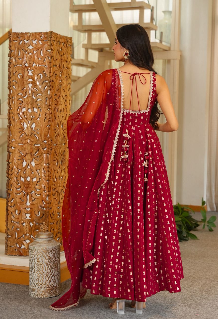 KD 1647 Jacquard Butti Anarkali Pant Dupatta Set — Wholesale Lehenga, Vardan Ethnic wholesale from Surat — view 3