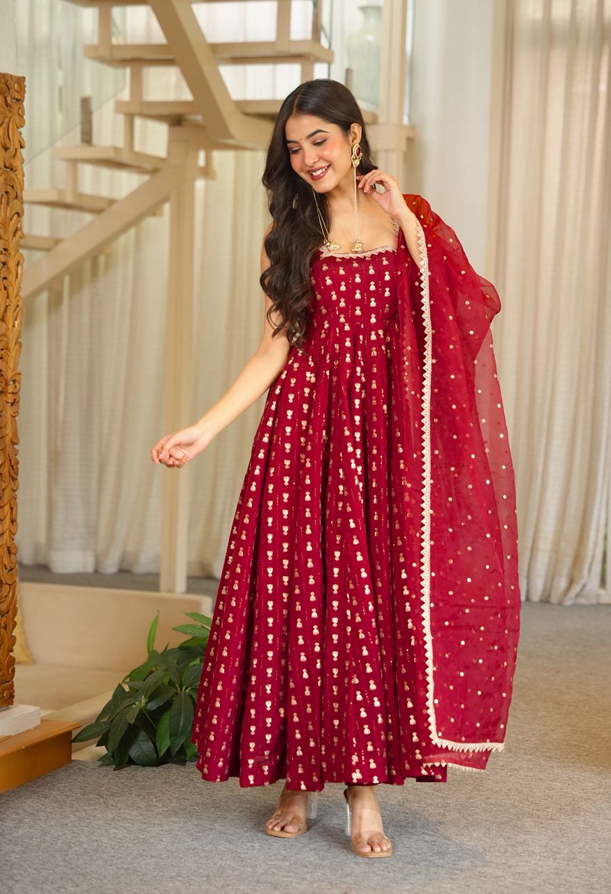KD 1647 Jacquard Butti Anarkali Pant Dupatta Set — Wholesale Lehenga, Vardan Ethnic wholesale from Surat — view 4