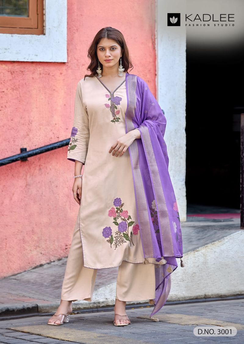 Kadlee Radhika Rayon Hand And Thread Work Kurti With Bottom Dupatta Catalog