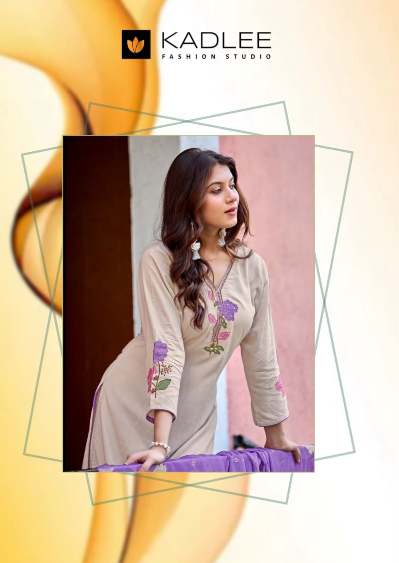 Kadlee Radhika Rayon Hand And Thread Work Kurti With Bottom Dupatta Catalog — Wholesale Kurtis, Kadlee wholesale from Surat — view 3