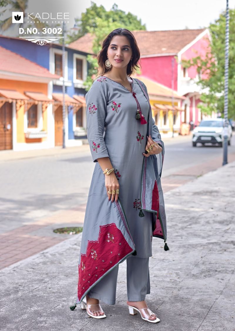 Kadlee Vasant Rayon Hand And Thread Work Kurti With Bottom Dupatta Collection