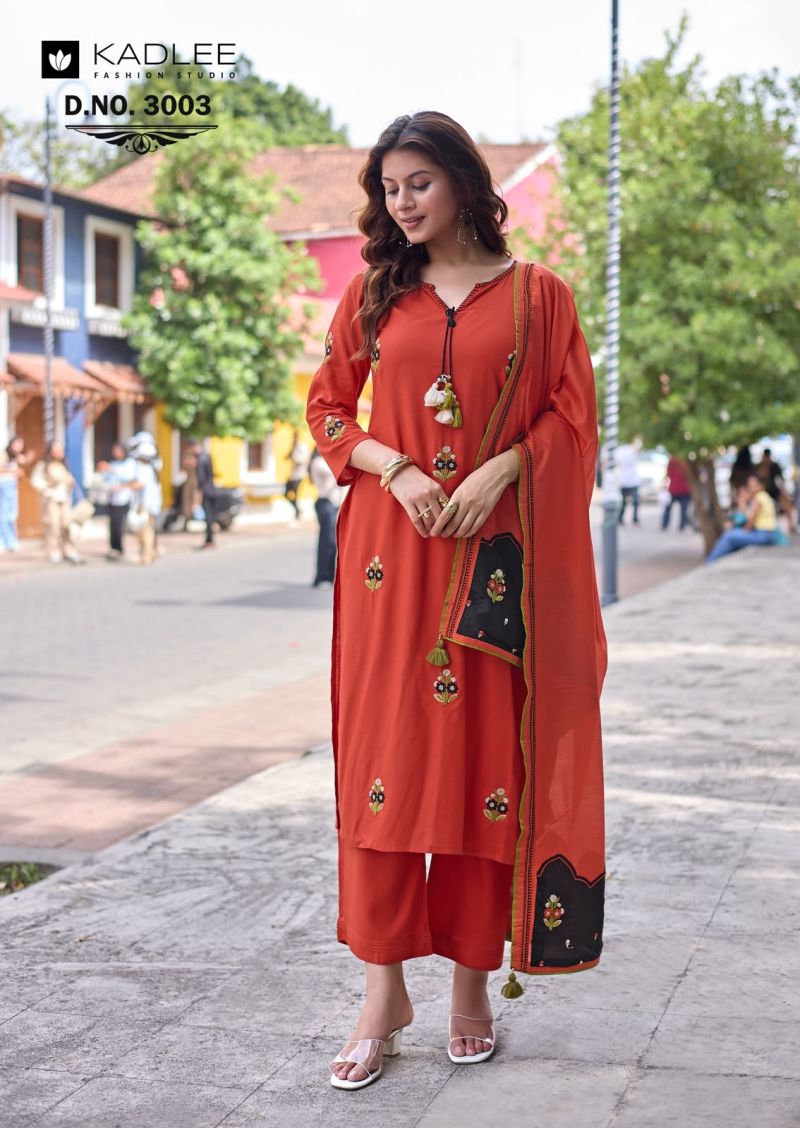 Kadlee Vasant Rayon Hand And Thread Work Kurti With Bottom Dupatta Collection — Wholesale Kurtis wholesale from Surat — Photo 7
