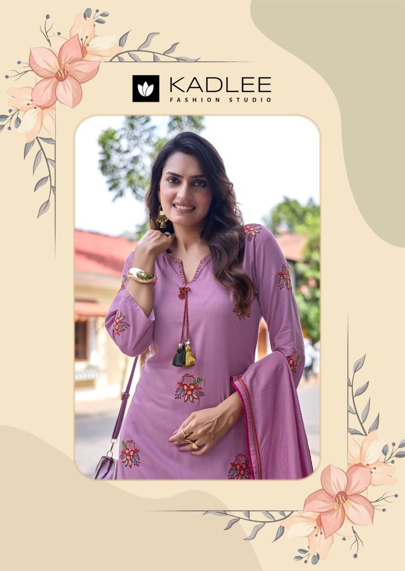 Kadlee Vasant Rayon Hand And Thread Work Kurti With Bottom Dupatta Collection — Wholesale Kurtis wholesale from Surat — Photo 6