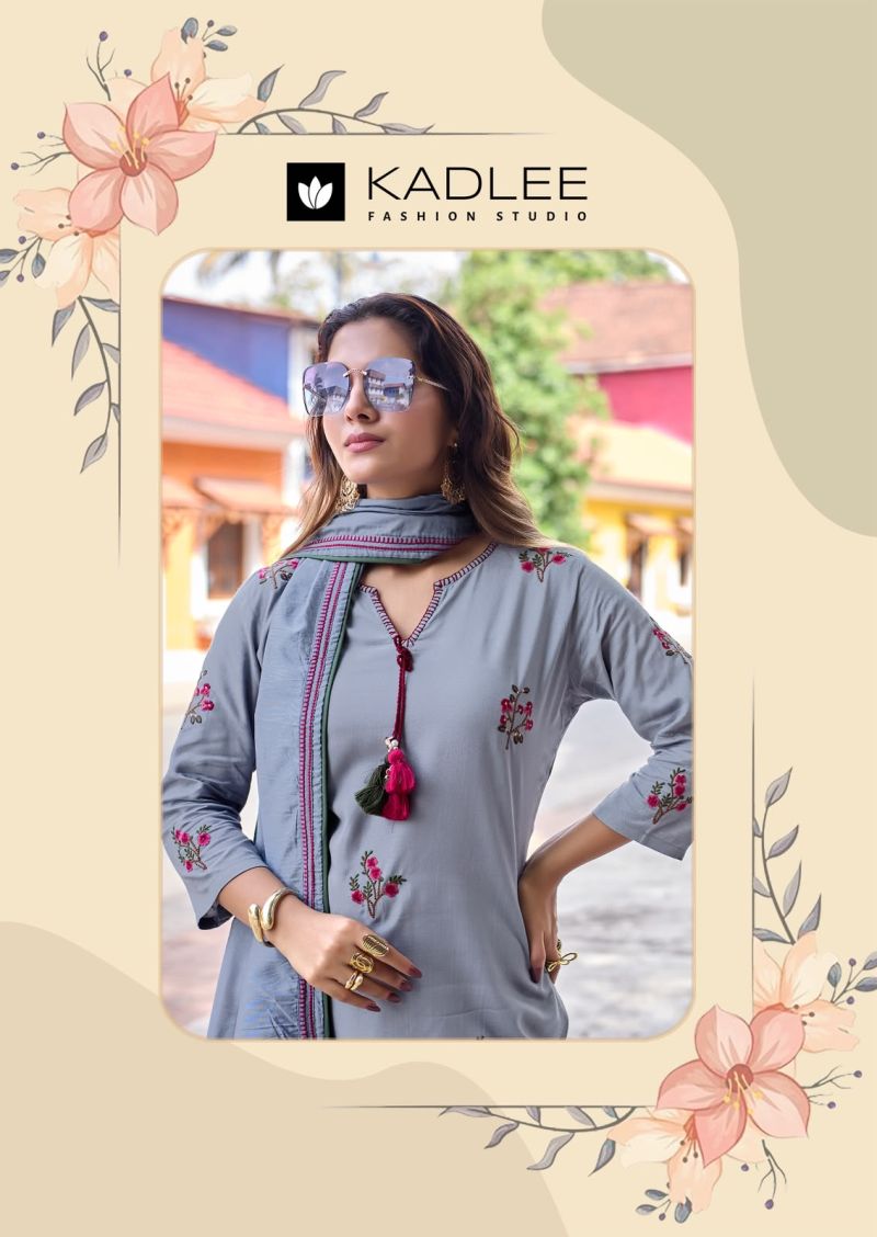 Kadlee Vasant Rayon Hand And Thread Work Kurti With Bottom Dupatta Collection — Wholesale Kurtis wholesale from Surat — Photo 5