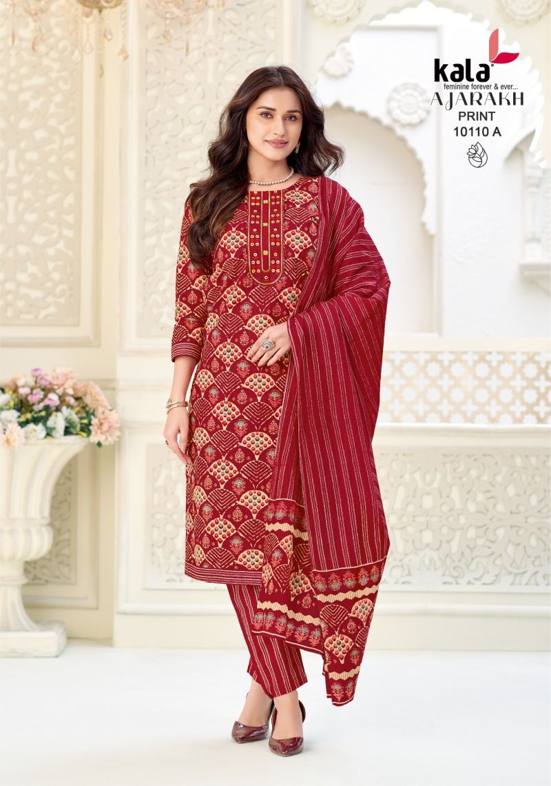 Kala Ajarakh Vol 1 Readymade Cotton Kurti Pant With Dupatta Collection — Wholesale Kurtis, Kala Fashion wholesale from Surat — view 4