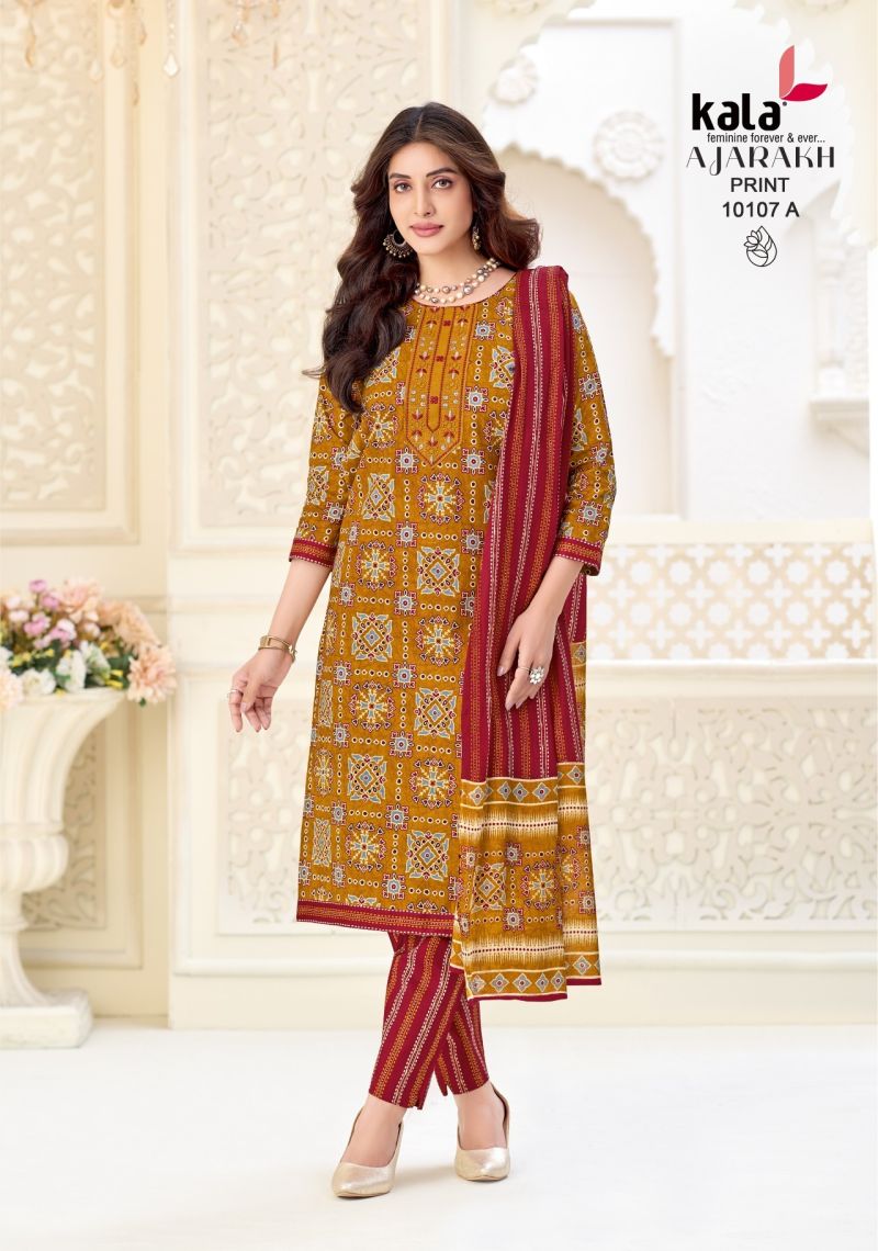 Kala Ajarakh Vol 1 Readymade Cotton Kurti Pant With Dupatta Collection