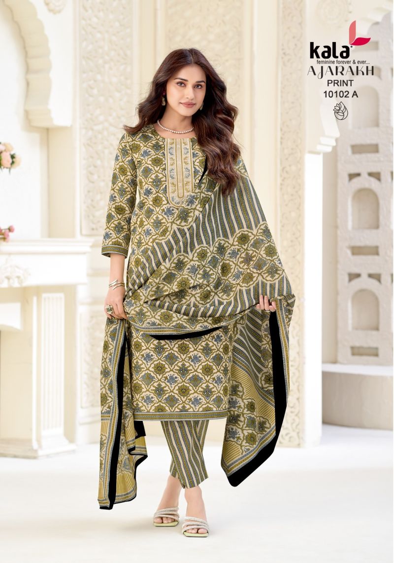 Kala Ajarakh Vol 1 Readymade Cotton Kurti Pant With Dupatta Collection — Wholesale Kurtis, Kala Fashion wholesale from Surat — view 10