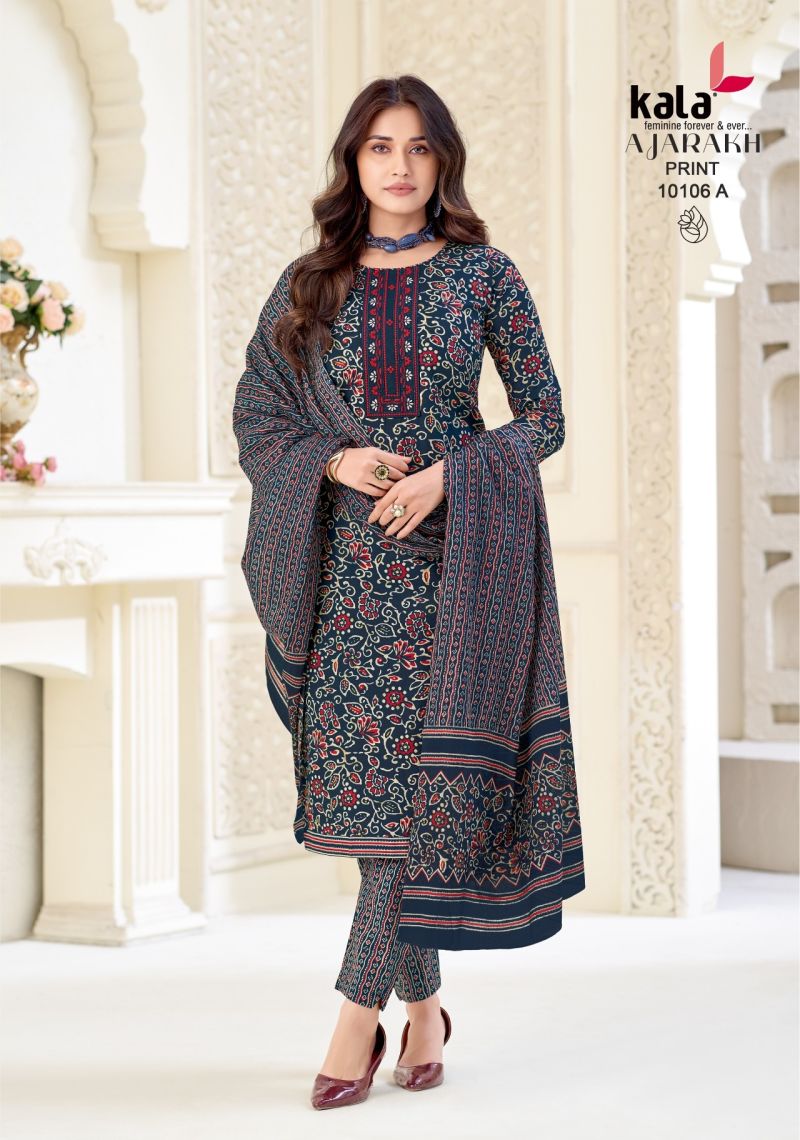 Kala Ajarakh Vol 1 Readymade Cotton Kurti Pant With Dupatta Collection — Wholesale Kurtis, Kala Fashion wholesale from Surat — view 9