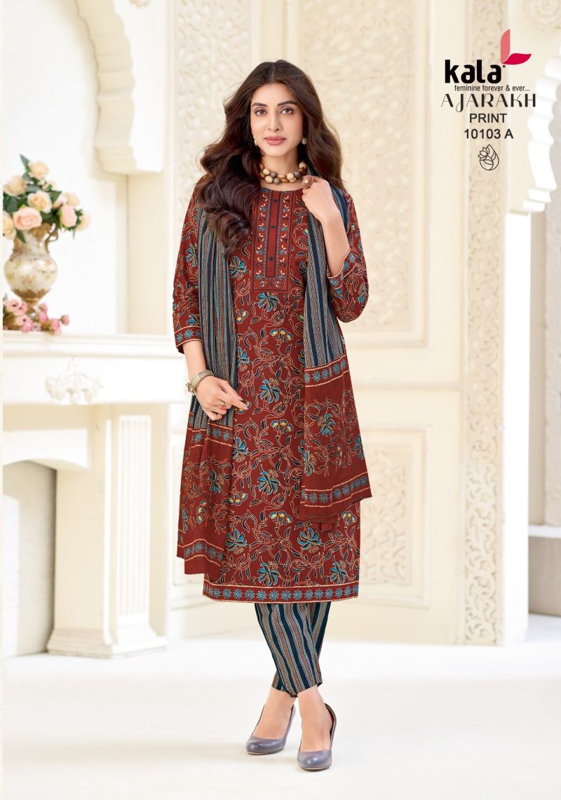 Kala Ajarakh Vol 1 Readymade Cotton Kurti Pant With Dupatta Collection — Wholesale Kurtis, Kala Fashion wholesale from Surat — view 8