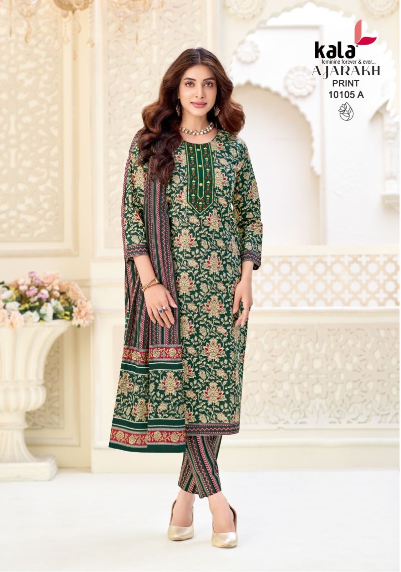 Kala Ajarakh Vol 1 Readymade Cotton Kurti Pant With Dupatta Collection — Wholesale Kurtis, Kala Fashion wholesale from Surat — view 7