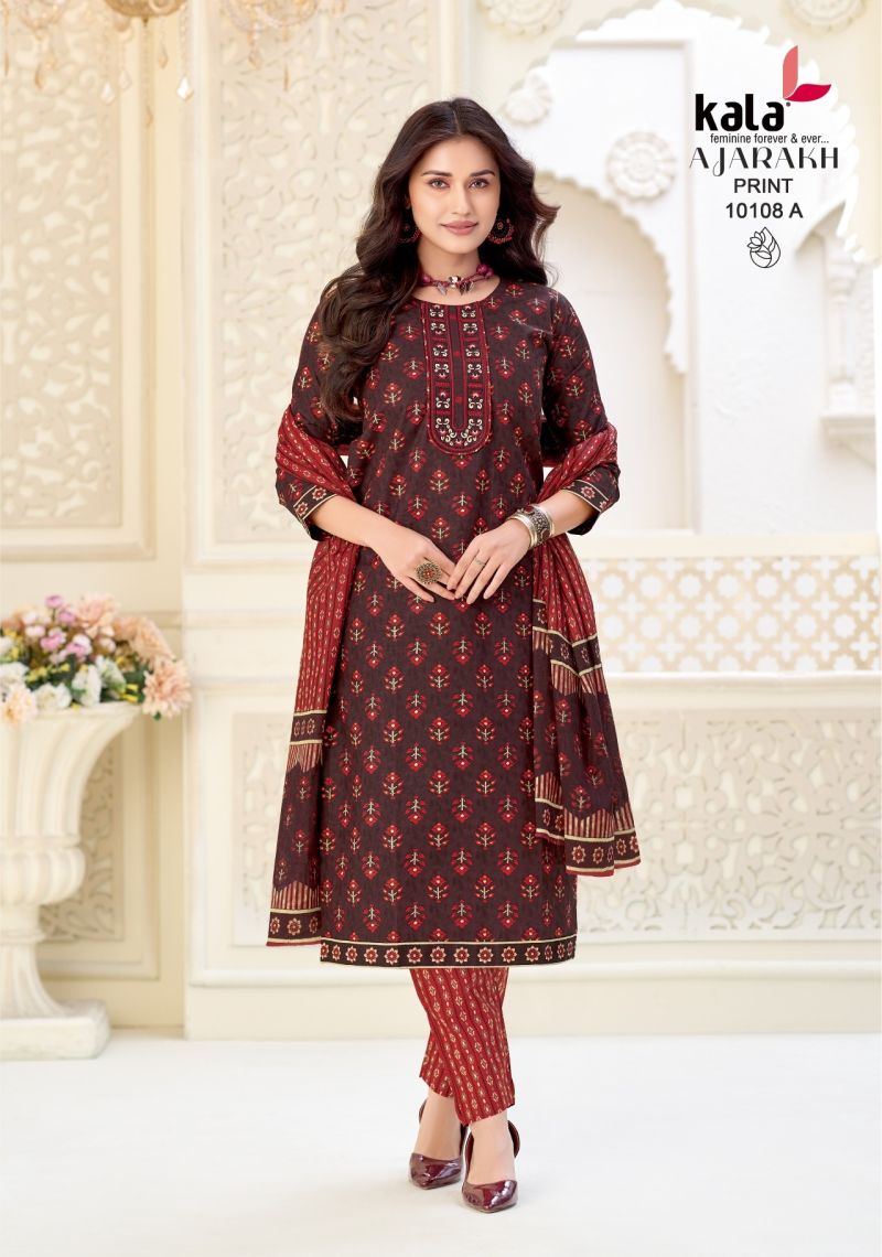 Kala Ajarakh Vol 1 Readymade Cotton Kurti Pant With Dupatta Collection — Wholesale Kurtis, Kala Fashion wholesale from Surat — view 6
