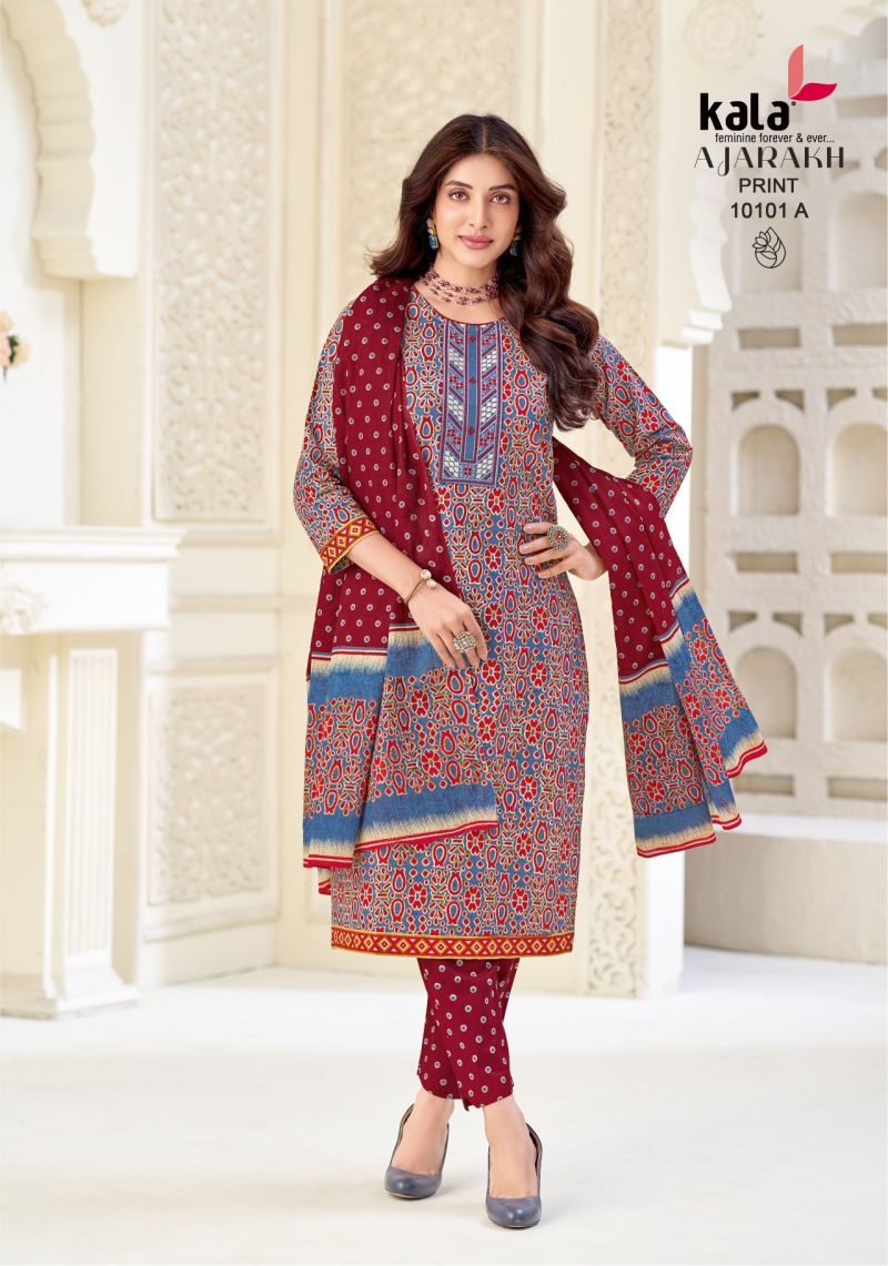 Kala Ajarakh Vol 1 Readymade Cotton Kurti Pant With Dupatta Collection — Wholesale Kurtis, Kala Fashion wholesale from Surat — view 5