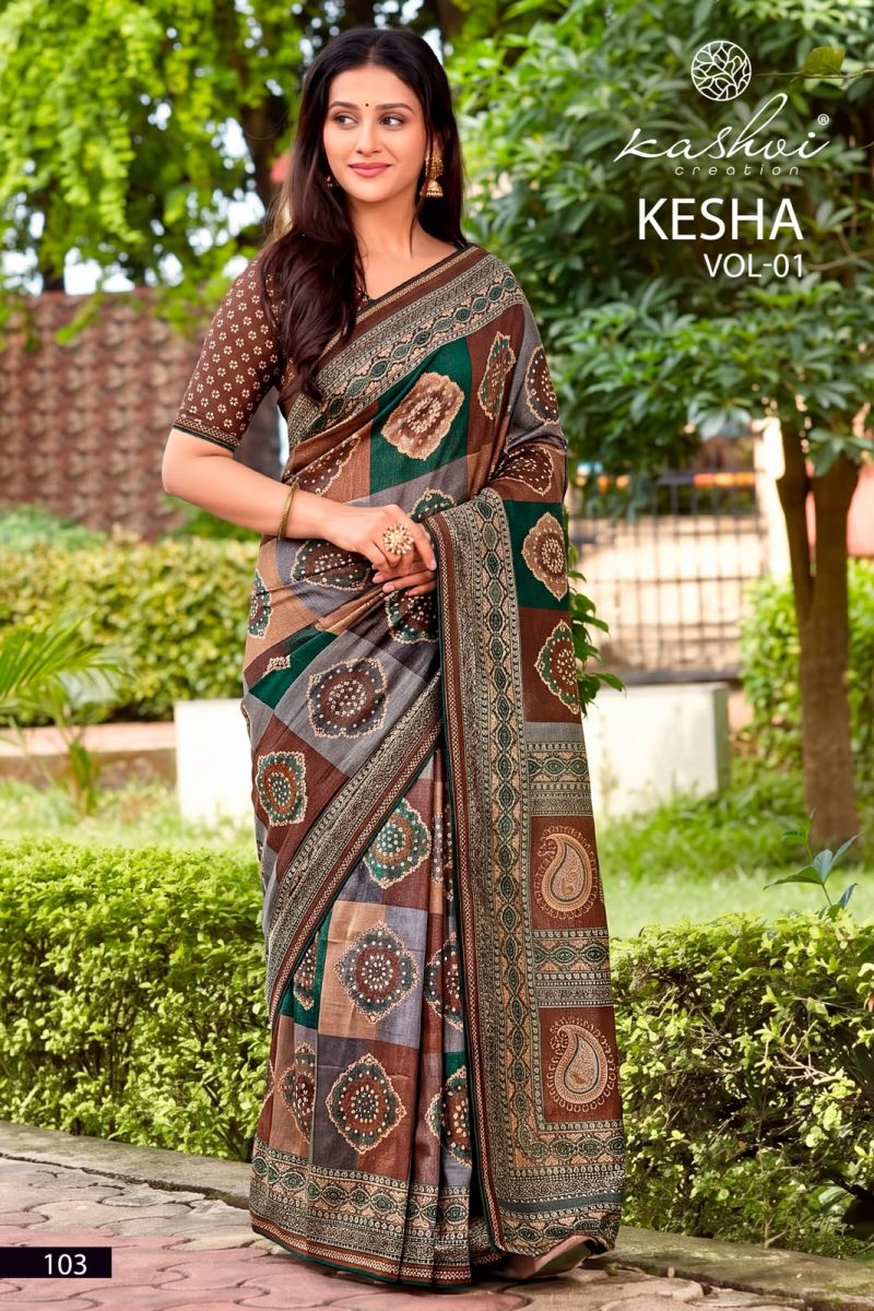 Kashvi Kesha Vol 1 Tesla Digital Printed Saree Collection — Designer Partywear Sarees, Kashvi Creation wholesale from Surat — Photo 3