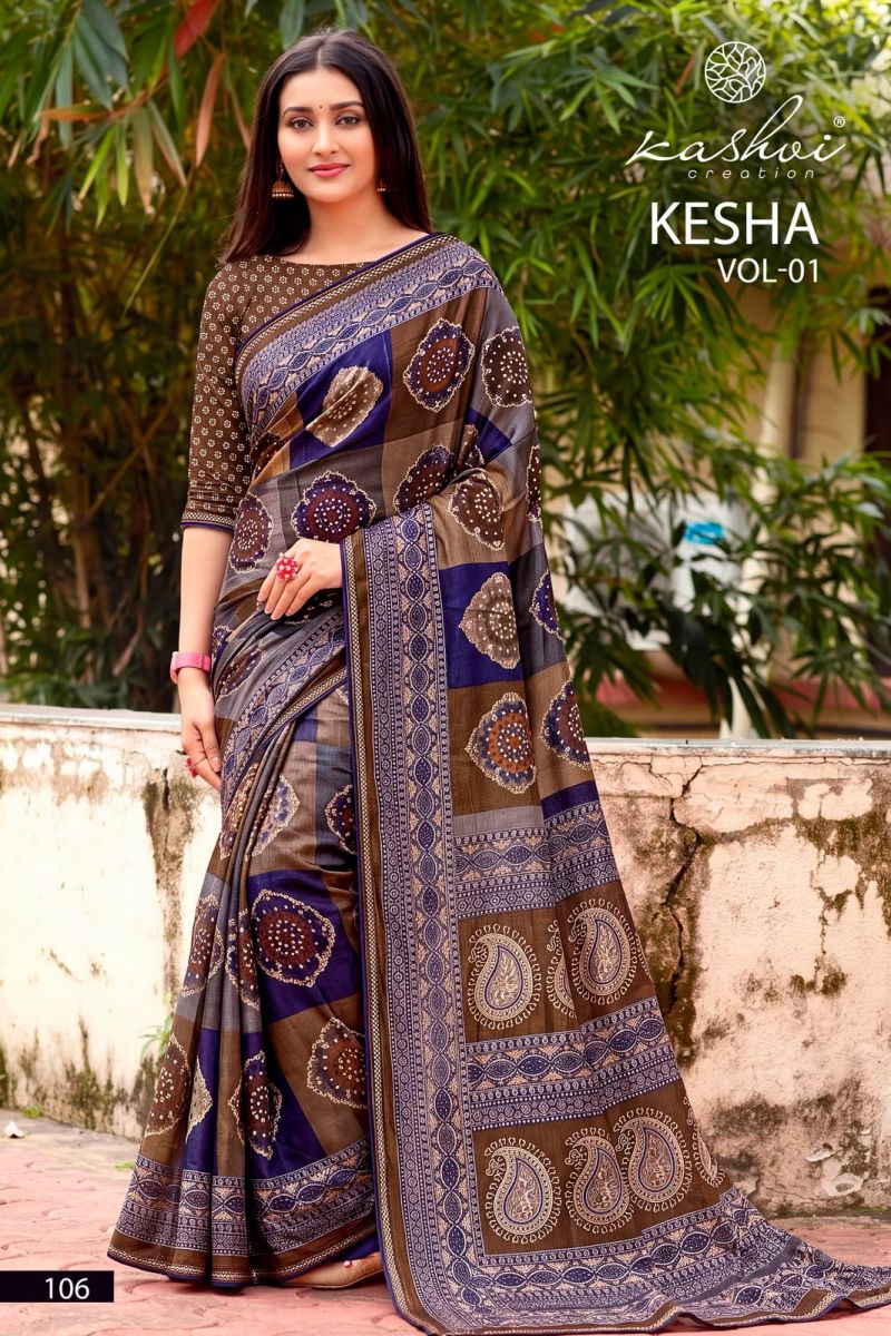 Kashvi Kesha Vol 1 Tesla Digital Printed Saree Collection — Designer Partywear Sarees, Kashvi Creation wholesale from Surat — Photo 2