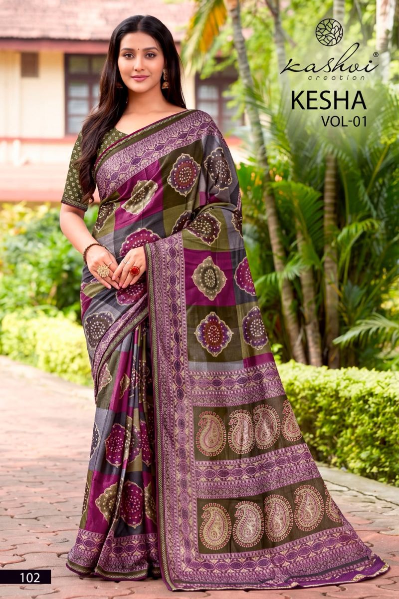 Kashvi Kesha Vol 1 Tesla Digital Printed Saree Collection — Designer Partywear Sarees, Kashvi Creation wholesale from Surat — Photo 9