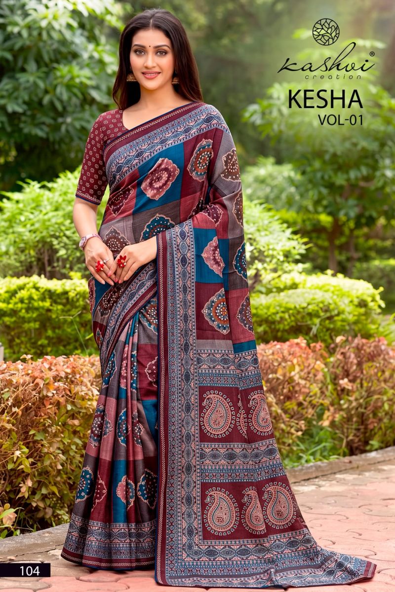 Kashvi Kesha Vol 1 Tesla Digital Printed Saree Collection — Designer Partywear Sarees, Kashvi Creation wholesale from Surat — Photo 7
