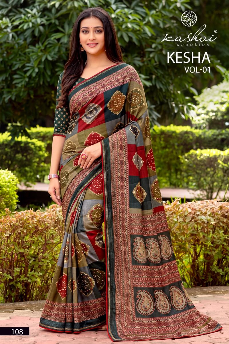 Kashvi Kesha Vol 1 Tesla Digital Printed Saree Collection — Designer Partywear Sarees, Kashvi Creation wholesale from Surat — Photo 6