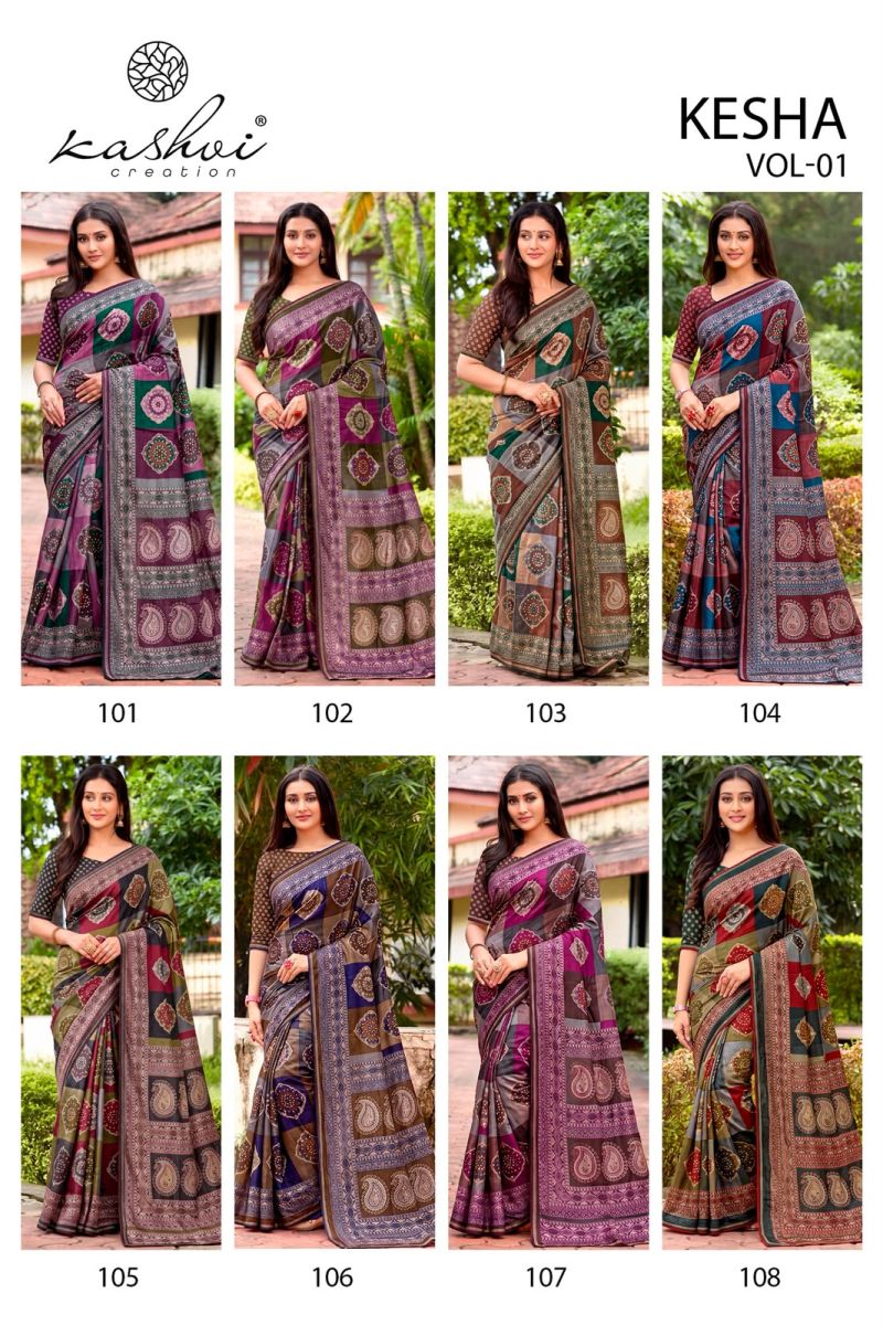 Kashvi Kesha Vol 1 Tesla Digital Printed Saree Collection — Designer Partywear Sarees, Kashvi Creation wholesale from Surat — Photo 10