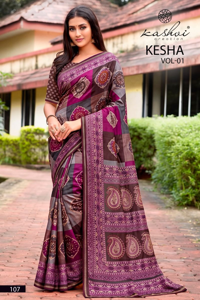 Kashvi Kesha Vol 1 Tesla Digital Printed Saree Collection — Designer Partywear Sarees, Kashvi Creation wholesale from Surat — Photo 5