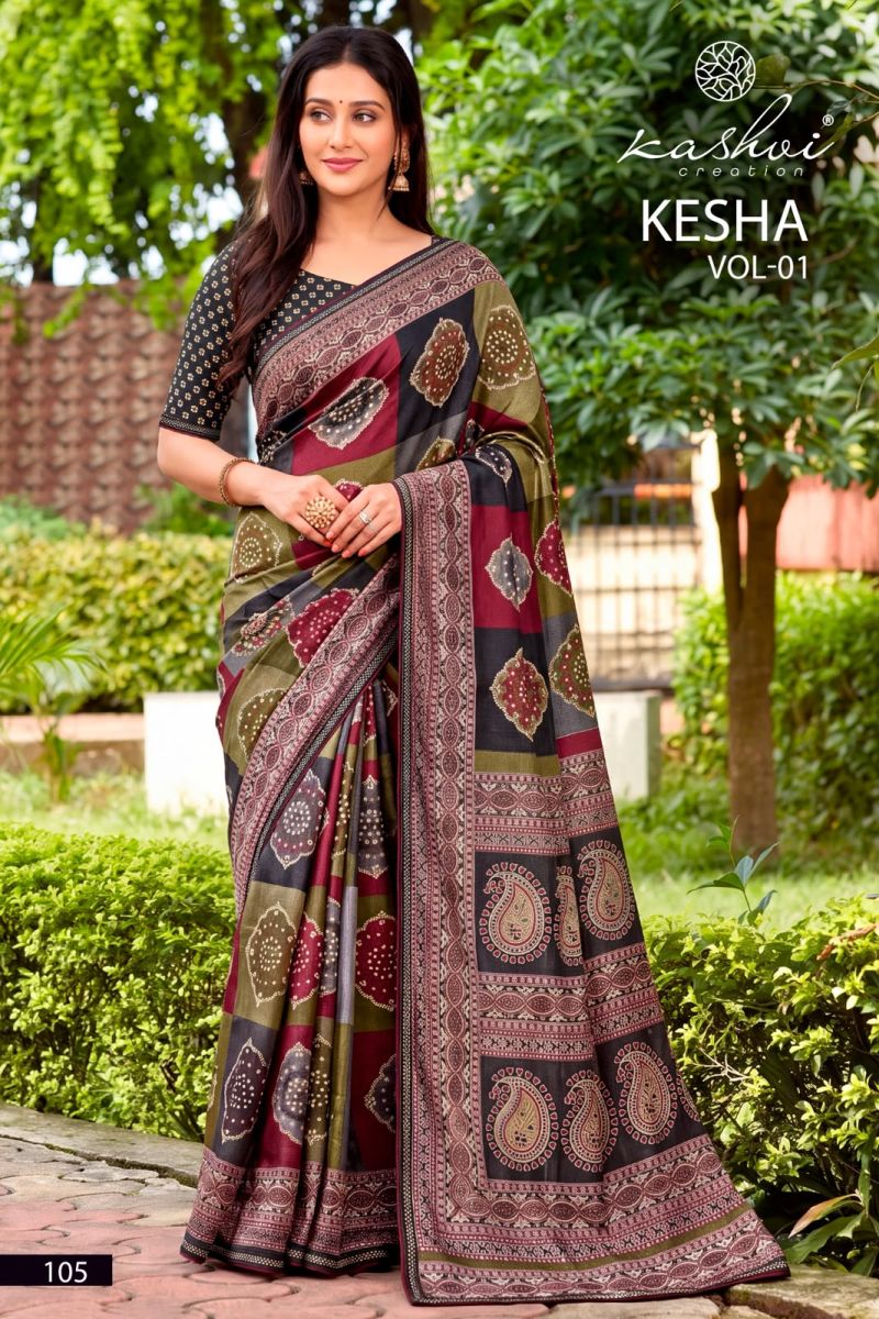 Kashvi Kesha Vol 1 Tesla Digital Printed Saree Collection — Designer Partywear Sarees, Kashvi Creation wholesale from Surat — Photo 4