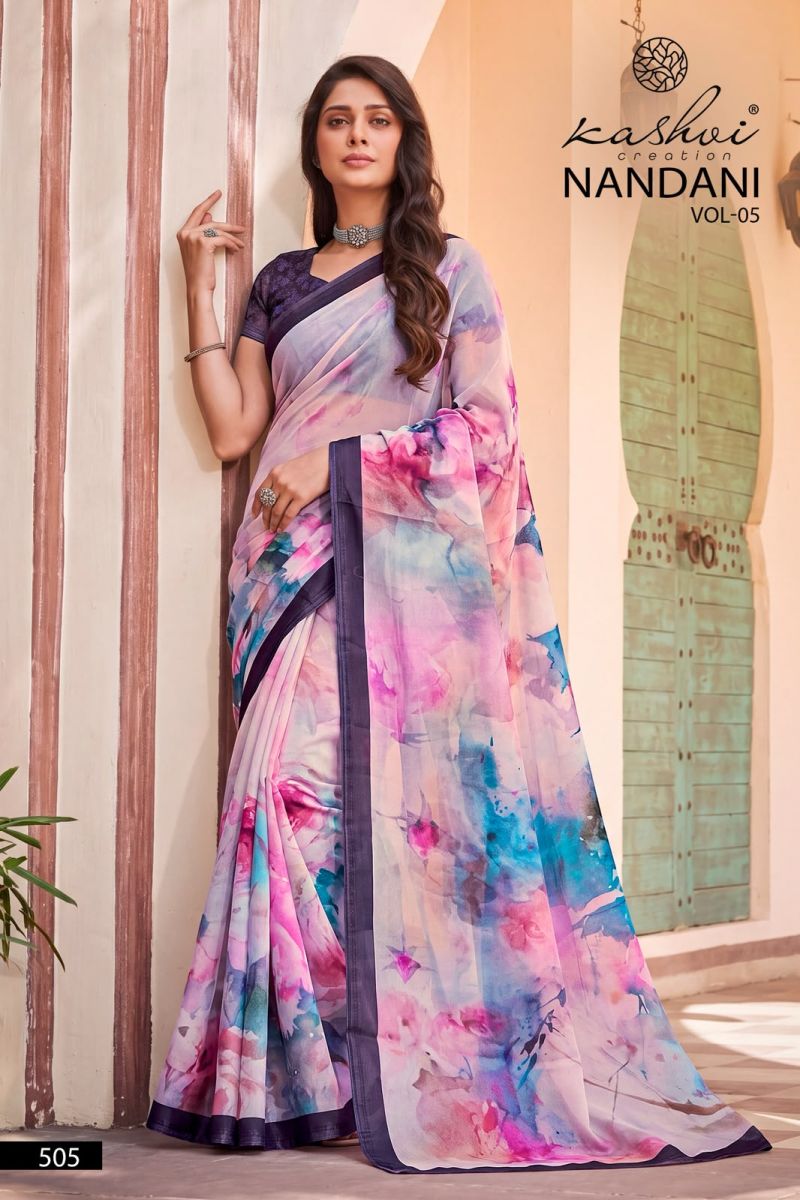 Kashvi Nandani Vol 5 Georgette Digital Print Saree Collection — Wholesale Sarees, Kashvi Creation wholesale from Surat — Photo 4