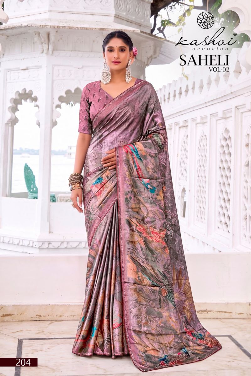 Kashvi Saheli Vol 2 Shine Silk Digital Print With Jharkan Work Saree Collection