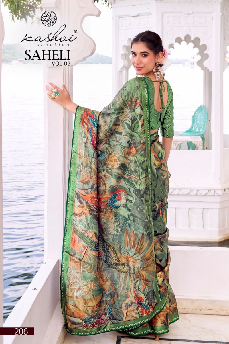 Kashvi Saheli Vol 2 Shine Silk Digital Print With Jharkan Work Saree Collection — Designer Partywear Sarees, Kashvi Creation wholesale from Surat — Photo 2