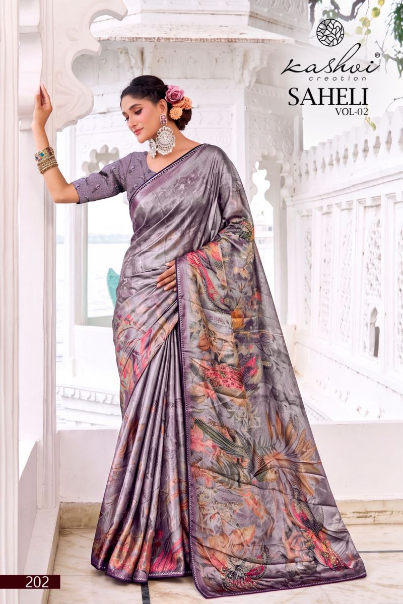 Kashvi Saheli Vol 2 Shine Silk Digital Print With Jharkan Work Saree Collection — Designer Partywear Sarees, Kashvi Creation wholesale from Surat — Photo 6