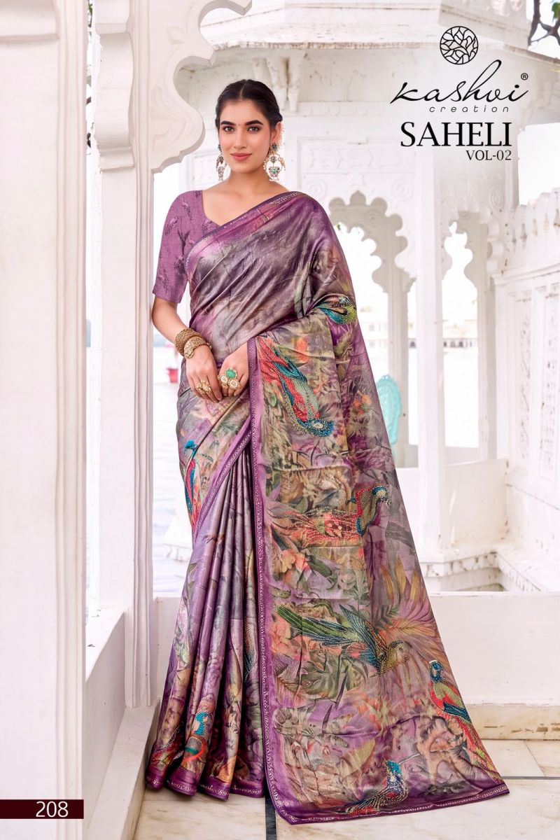 Kashvi Saheli Vol 2 Shine Silk Digital Print With Jharkan Work Saree Collection — Designer Partywear Sarees, Kashvi Creation wholesale from Surat — Photo 3