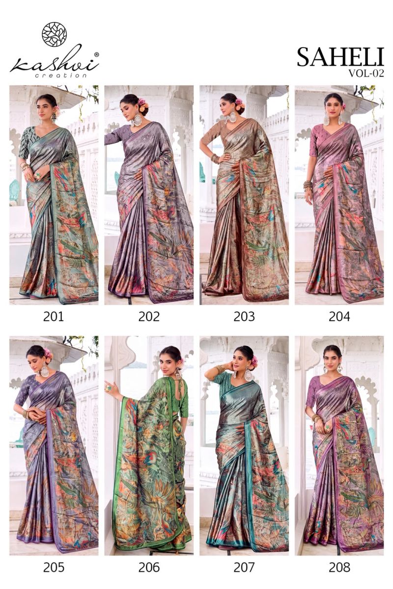 Kashvi Saheli Vol 2 Shine Silk Digital Print With Jharkan Work Saree Collection — Designer Partywear Sarees, Kashvi Creation wholesale from Surat — Photo 9