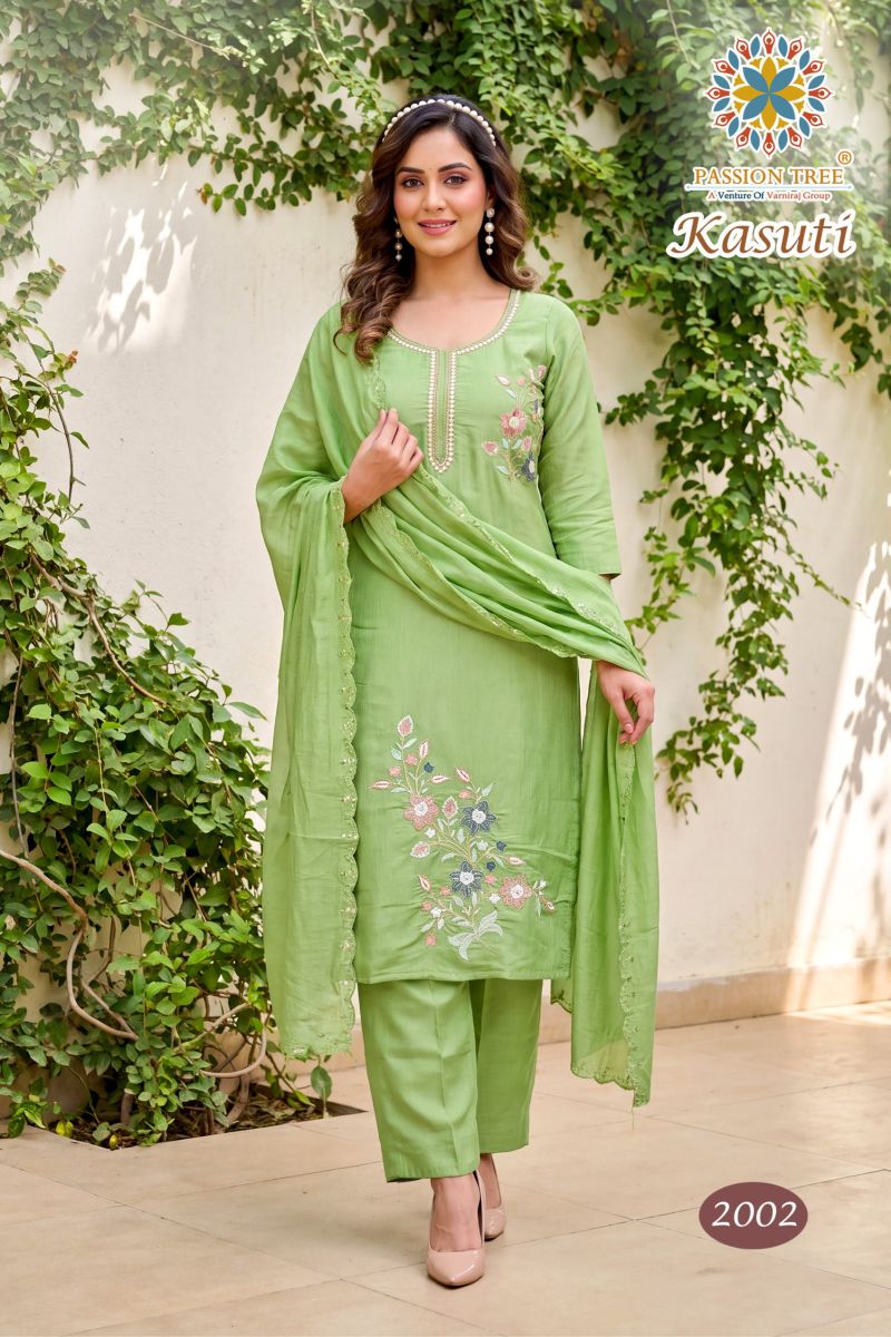 Kasuti Vol 2 By Passion Tree Mal Chanderi Beads Embroidered Kurti With Bottom Dupatta Catalog
